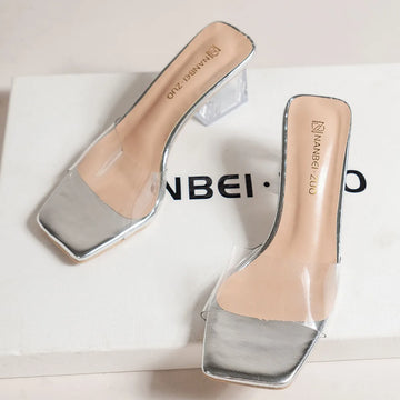 Xajzpa Crystal Clear Transparent Slippers Female Shoes Middle Heels Comfortable New Summer Women Shoes Woman Fashion Cool Mules Slides